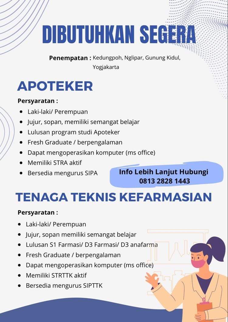 Lowongan Kerja Apoteker dan Tenaga Teknis Keafarmasian
